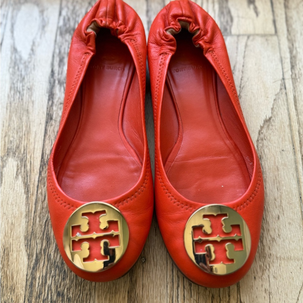 Tory Burch Red Flats with Gold Medallion